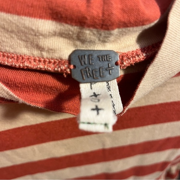 We The Free Free People Red and Tan Striped Turtleneck Peplum Blouse - Picture 2 of 7
